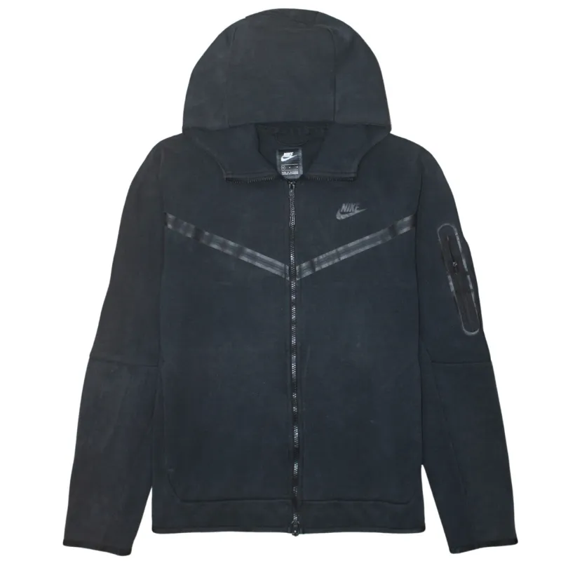 Nike Black Full Zip Hoodie Men's Medium Embroidered Swoosh Sleeve Zip Pocket Sweatshirt sold by Vintage Club