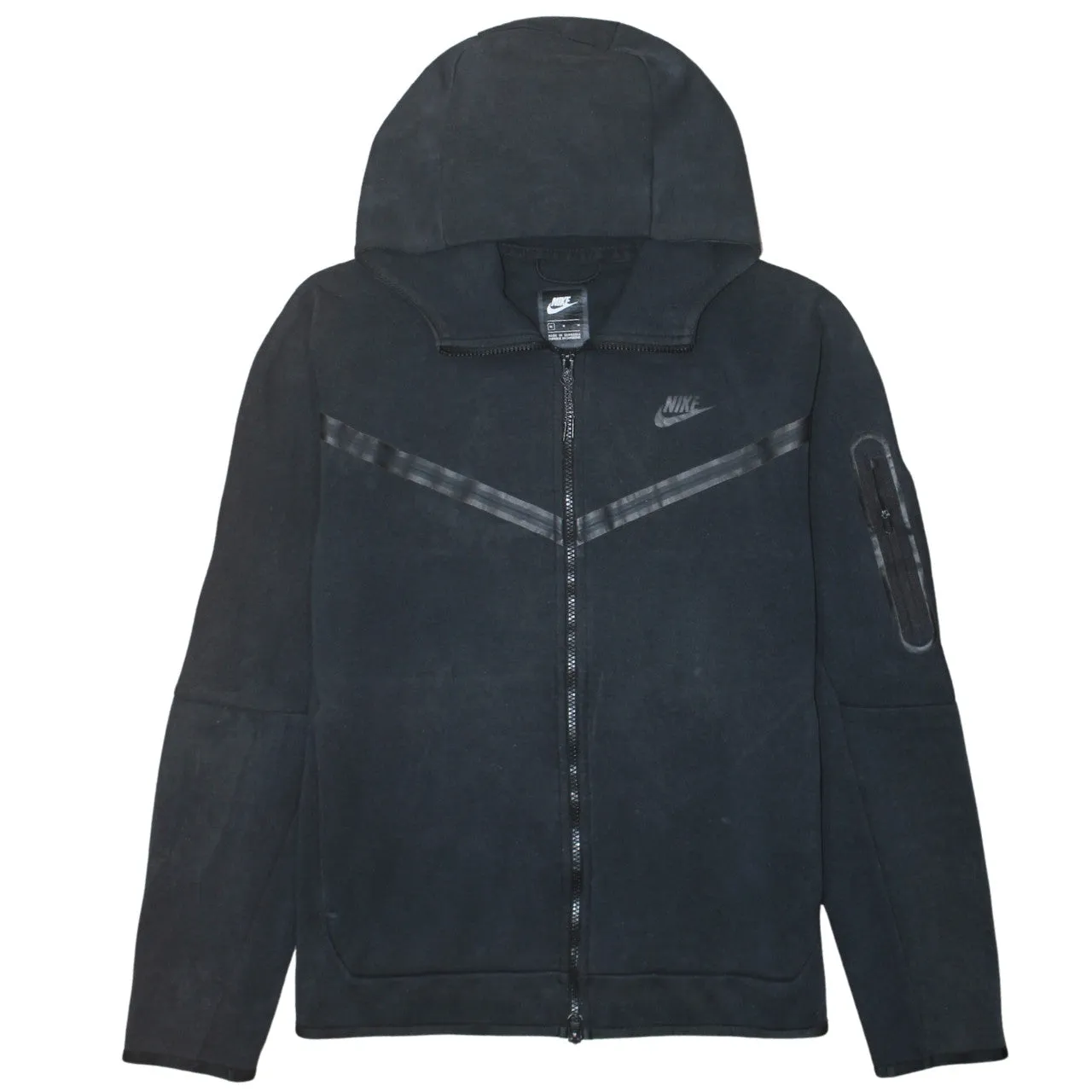 Nike Black Full Zip Hoodie Men's Medium Embroidered Swoosh Sleeve Zip Pocket Sweatshirt sold by Vintage Club