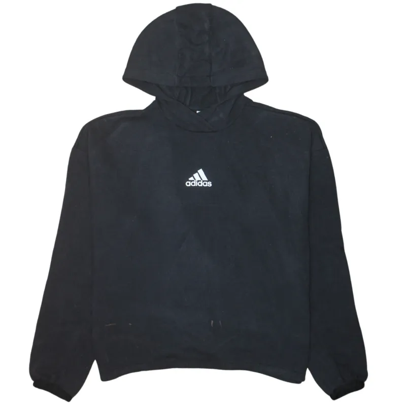 Adidas Black Hoodie Women’s Medium Embroidered Chest Logo Pullover Fleece Sweatshirt sold by Vintage Club