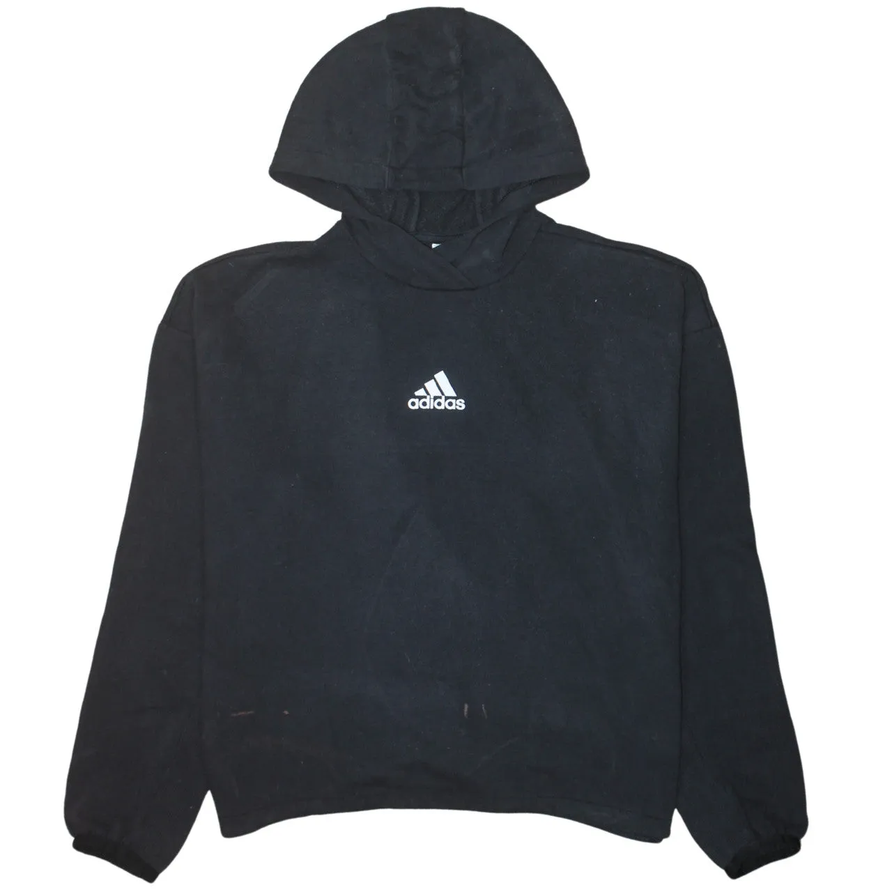 Adidas Black Hoodie Women’s Medium Embroidered Chest Logo Pullover Fleece Sweatshirt sold by Vintage Club