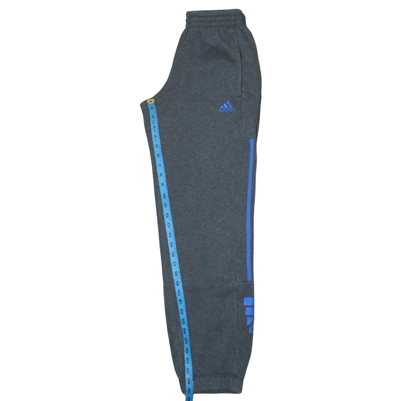 Adidas Dark Grey Joggers Men's Small Blue Three Stripe Logo Fleece Sweatpants sold by Vintage Club product image thumbnail 5