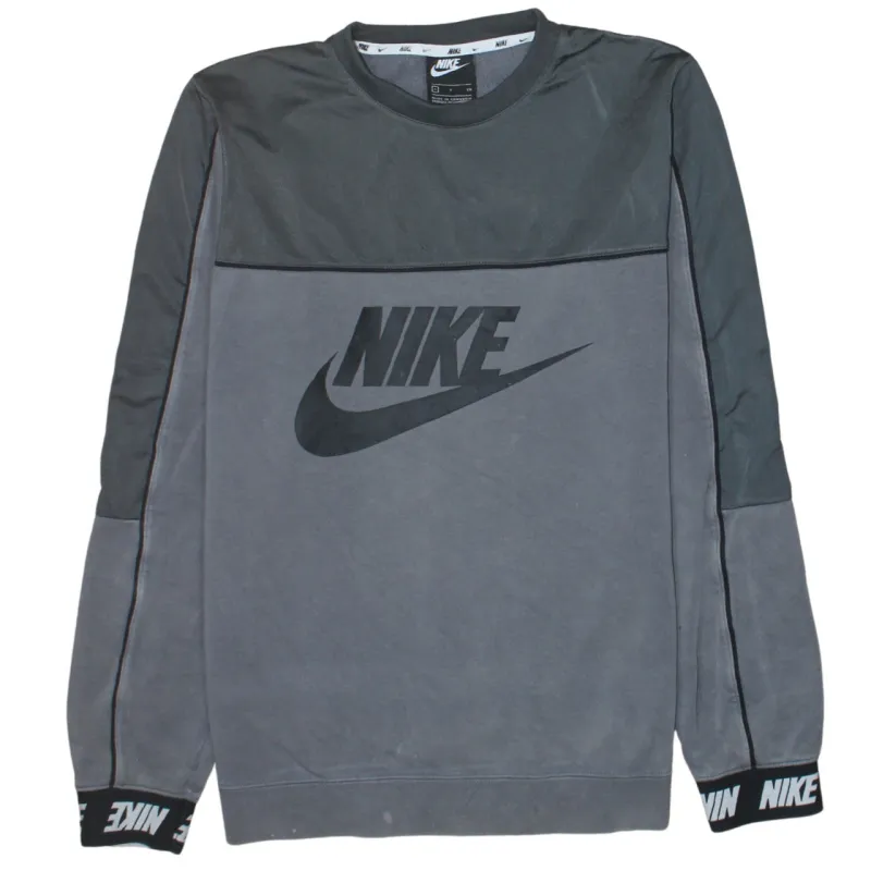 Nike Grey Sweatshirt Men's Small Printed Logo Cuffed Sleeves Crewneck Pullover Top sold by Vintage Club