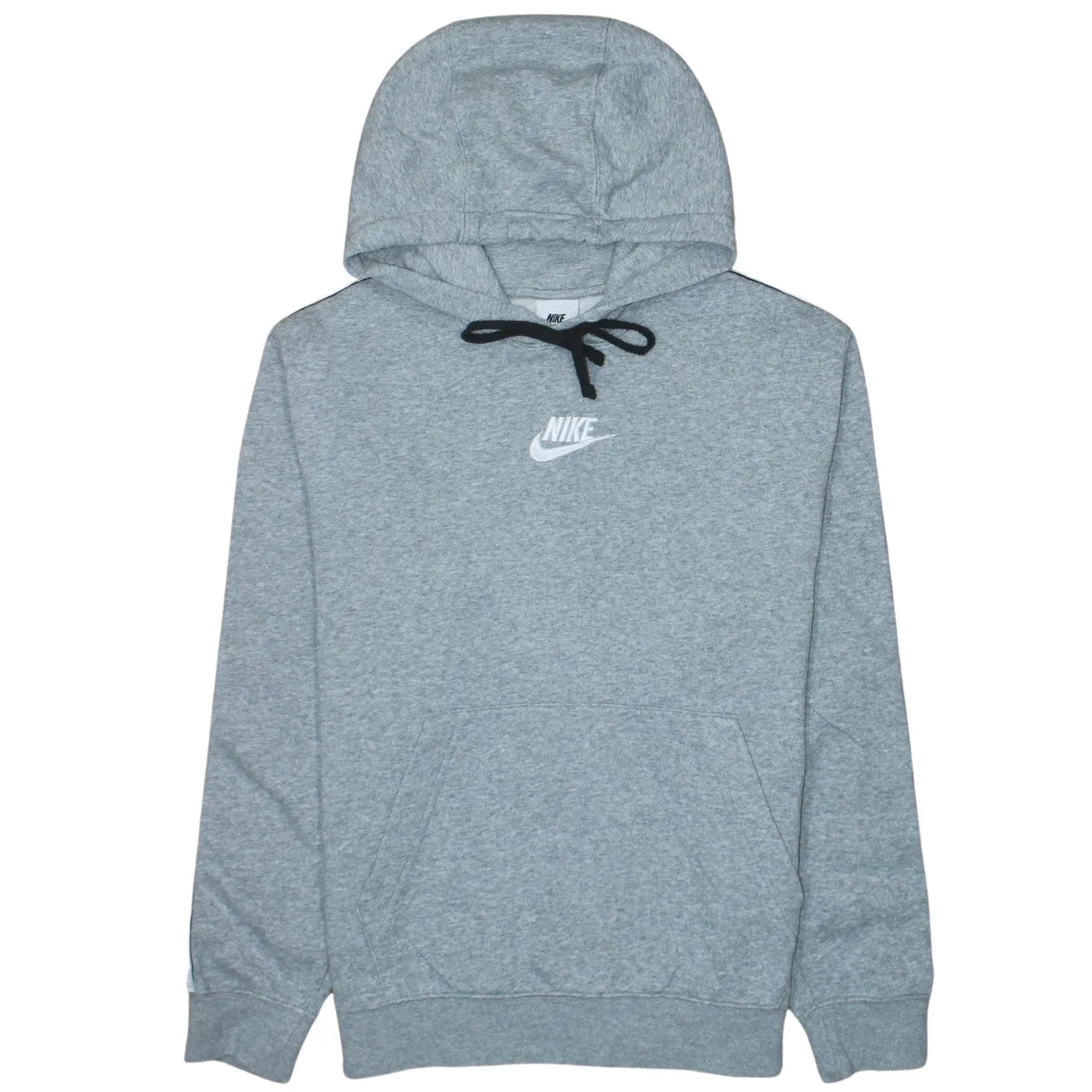 Nike Grey Hoodie Men’s Small Embroidered Chest Logo Branded Sleeve Tape Pullover Sweatshirt sold by Vintage Club