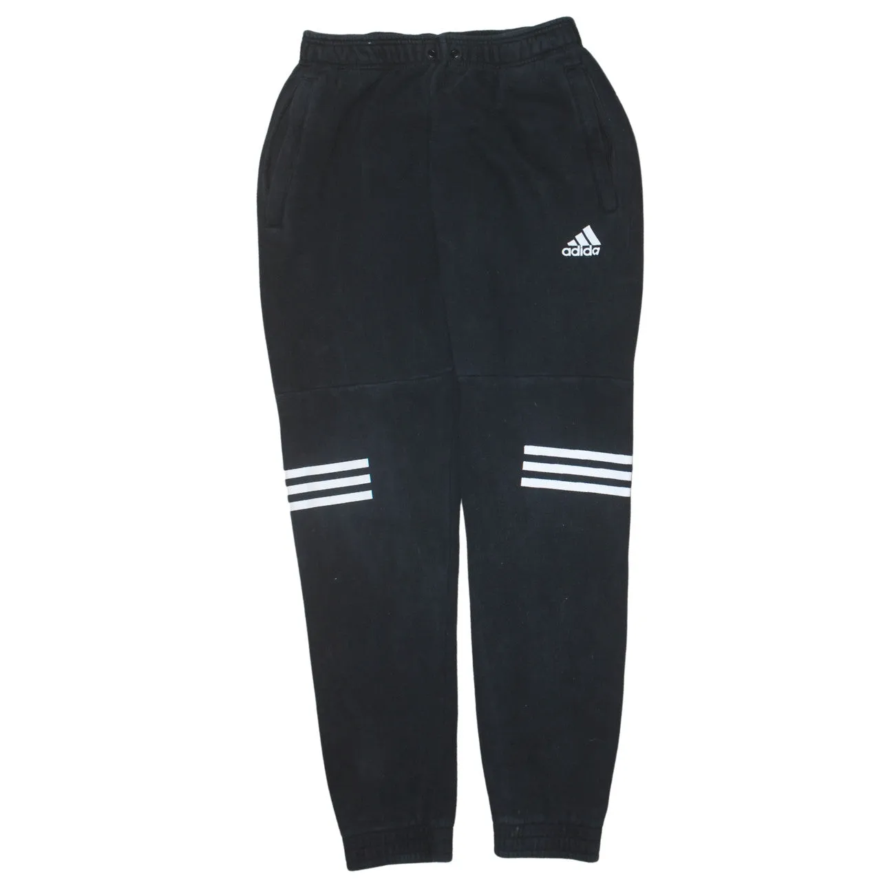 Adidas Black Joggers Men's Small Embroidered Logo Three Stripe Knees Elasticated Cuffs Sweatpants sold by Vintage Club
