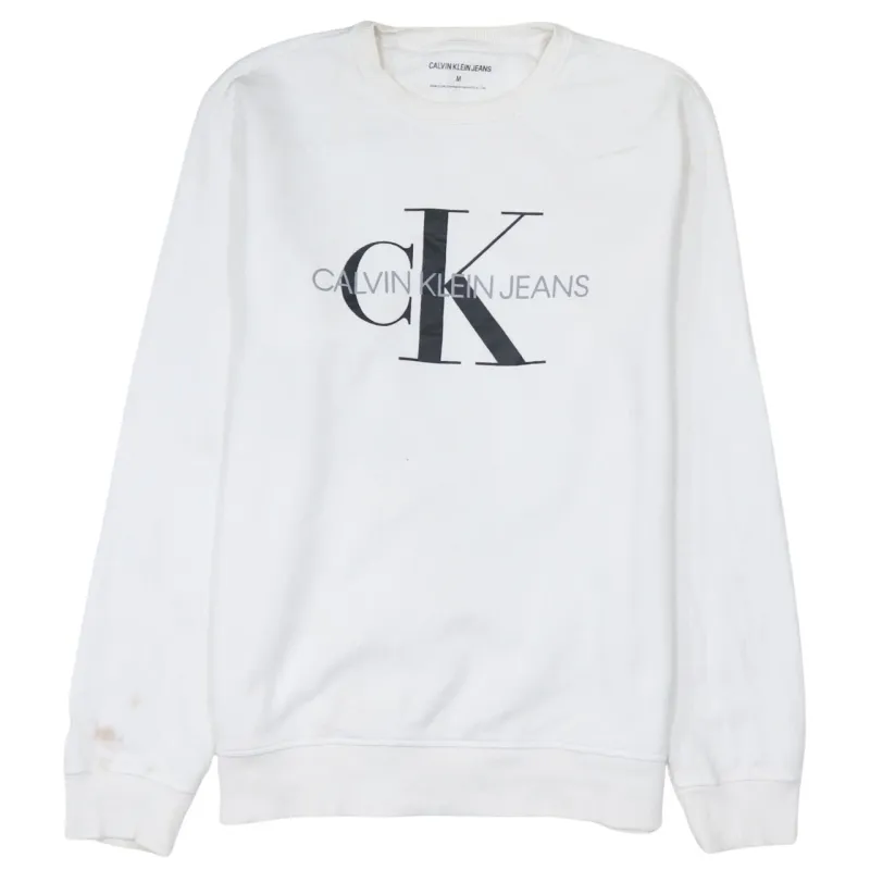 Calvin Klein White Sweatshirt Men's Medium Printed CK Logo Crewneck Pullover Top made by Calvin Klein