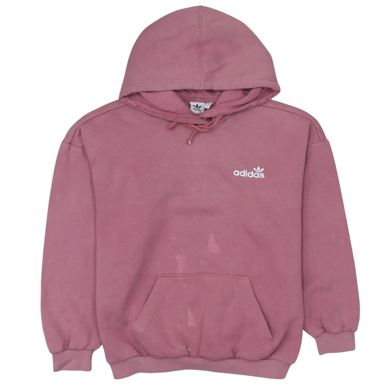 Adidas Mauve Pink Hoodie Women’s Large Printed Trefoil Logo Front Back Pullover Sweatshirt sold by Vintage Club