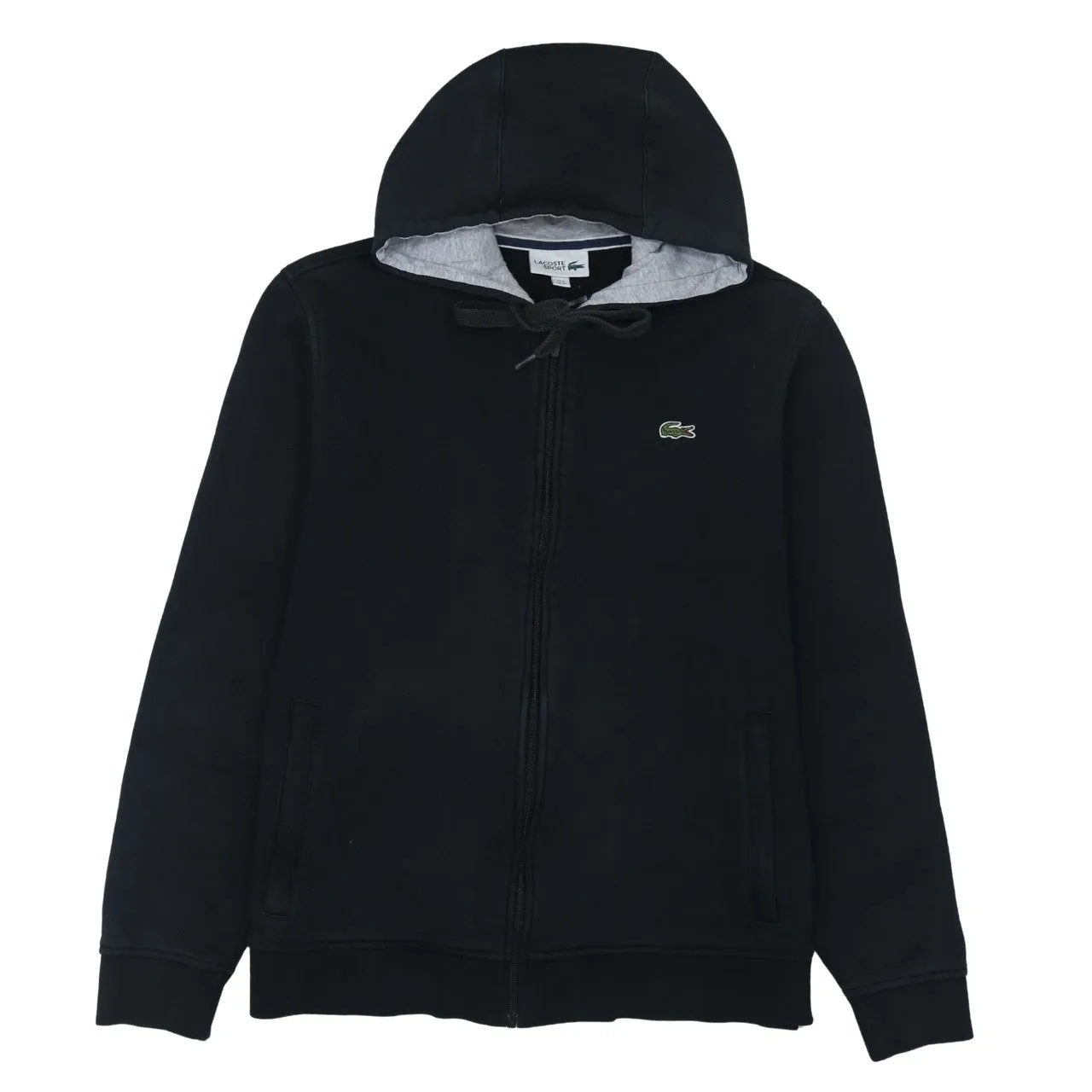 Lacoste Black Full Zip Hoodie Women’s XLarge Embroidered Croc Logo Pockets Fleece Sweatshirt sold by Vintage Club