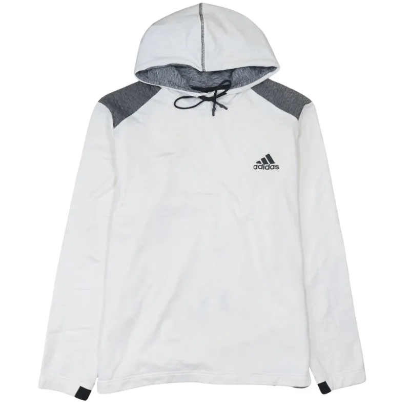 Adidas White Hoodie Men’s Large Grey Panel Hood Printed Logo Lightweight Pullover Top made by Adidas