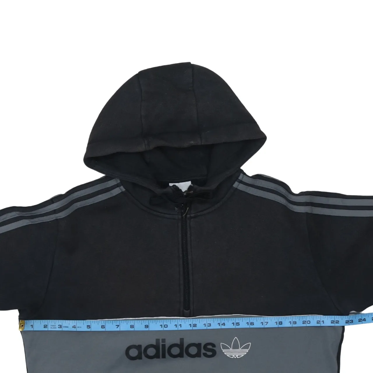 Adidas Black Grey Hoodie Men's Medium Half Zip Three Stripe Embroidered Logo Pullover Sweatshirt sold by Vintage Club product image thumbnail 5