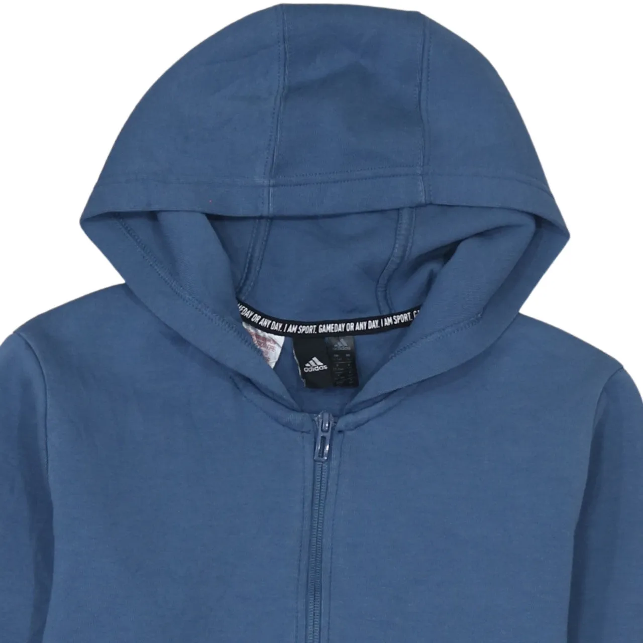 Adidas Blue Full Zip Hoodie Women’s Large Three Stripe Sleeves Minimal Logo Sweatshirt sold by Vintage Club product image thumbnail 3