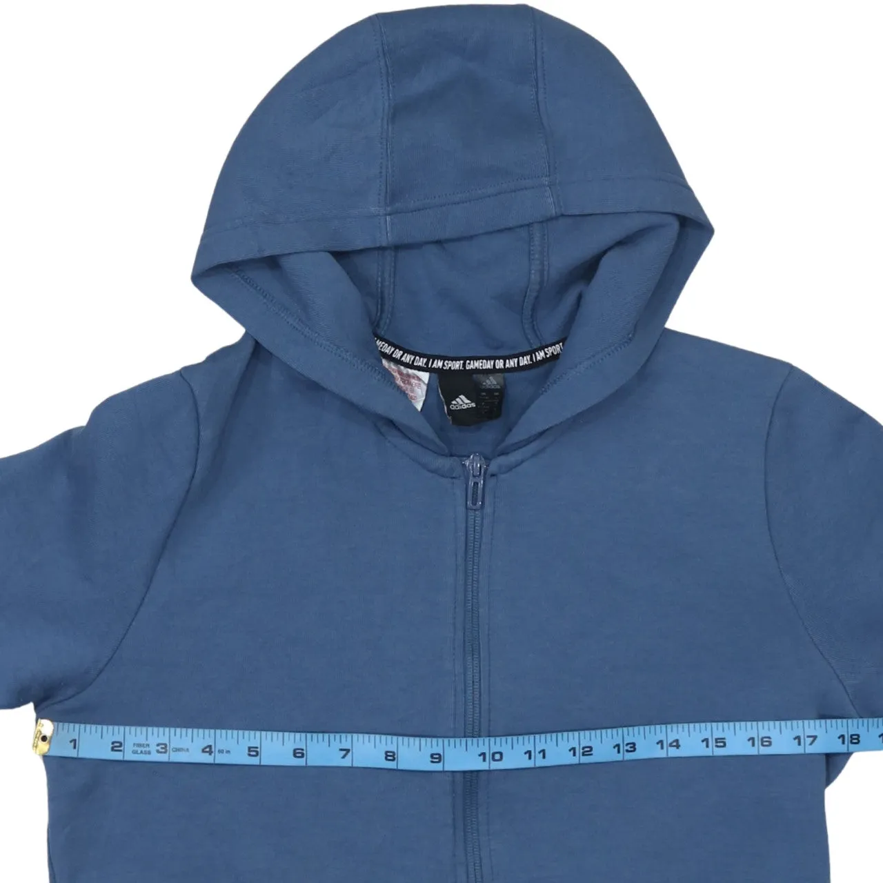 Adidas Blue Full Zip Hoodie Women’s Large Three Stripe Sleeves Minimal Logo Sweatshirt sold by Vintage Club product image thumbnail 5