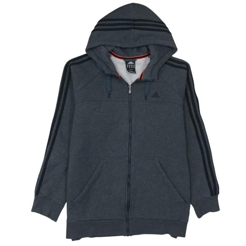 Adidas Dark Grey Hoodie Women’s XLarge Full Zip Three Stripe Sleeves Embroidered Logo Sweatshirt sold by Vintage Club