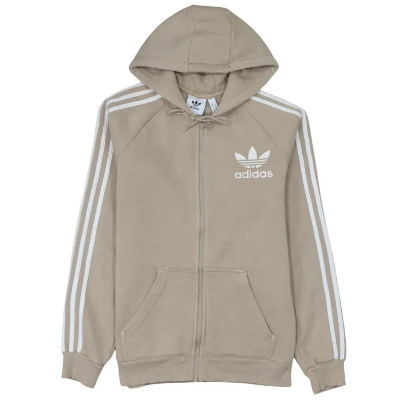 Adidas Beige Full Zip Hoodie Women’s XSmall Trefoil Printed Logo Three Stripe Sleeves Sweatshirt made by Adidas