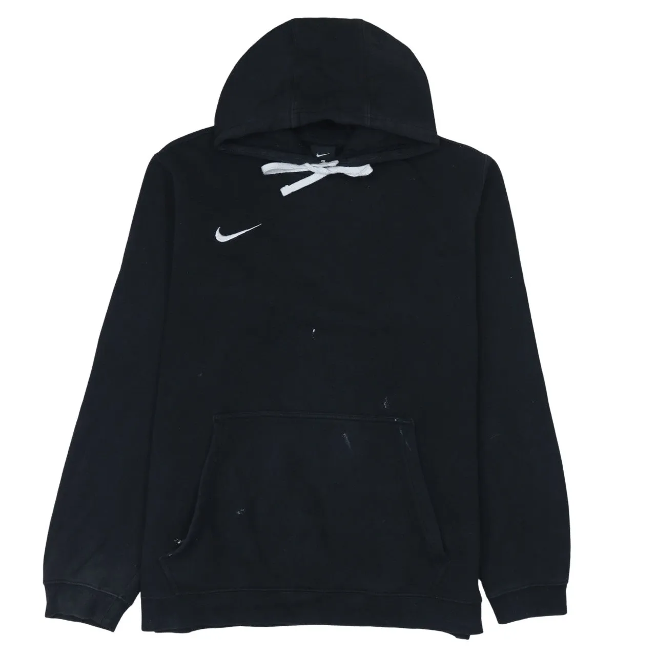 Nike Black Hoodie Men’s Large Embroidered Swoosh White Lace Drawcord Front Pocket Sweatshirt sold by Vintage Club