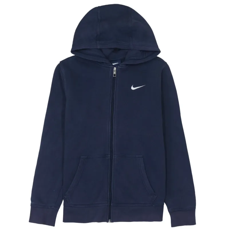 Nike Navy Blue Full Zip Hoodie Men’s Small Embroidered Swoosh Split Pocket Sweatshirt sold by Vintage Club