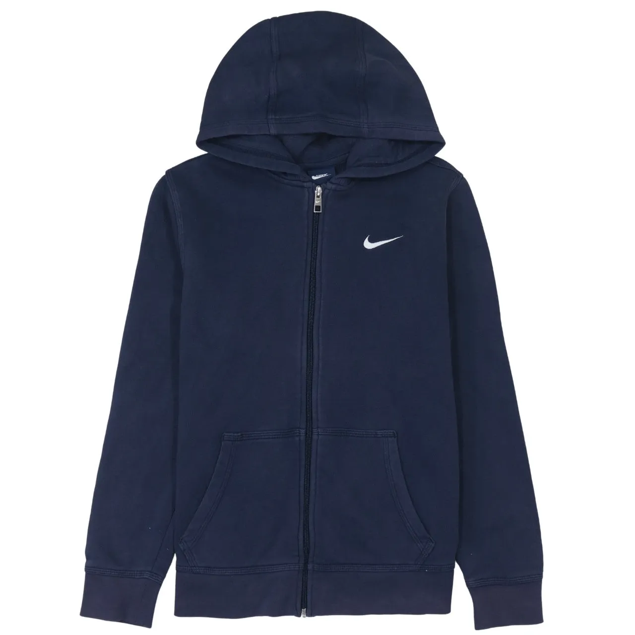Nike Navy Blue Full Zip Hoodie Men’s Small Embroidered Swoosh Split Pocket Sweatshirt sold by Vintage Club