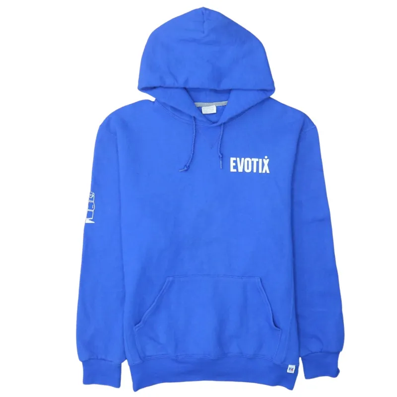 Russell Athletic Royal Blue Hoodie Women’s Large Printed Evotix Logo Front Pocket Pullover Sweatshirt sold by Vintage Club