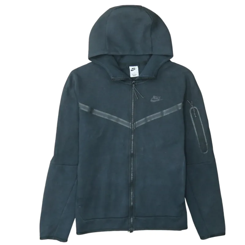 Nike Black Full Zip Hoodie Men's Medium Embroidered Swoosh Sleeve Zip Pocket Sweatshirt sold by Vintage Club