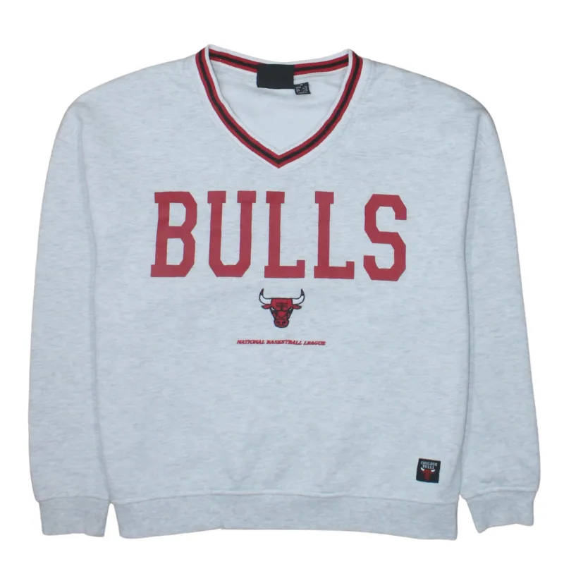 NBA Grey Bulls Sweatshirt Women's XSmall Printed Logo V Neck Ribbed Cuffs Pullover Top sold by Vintage Club
