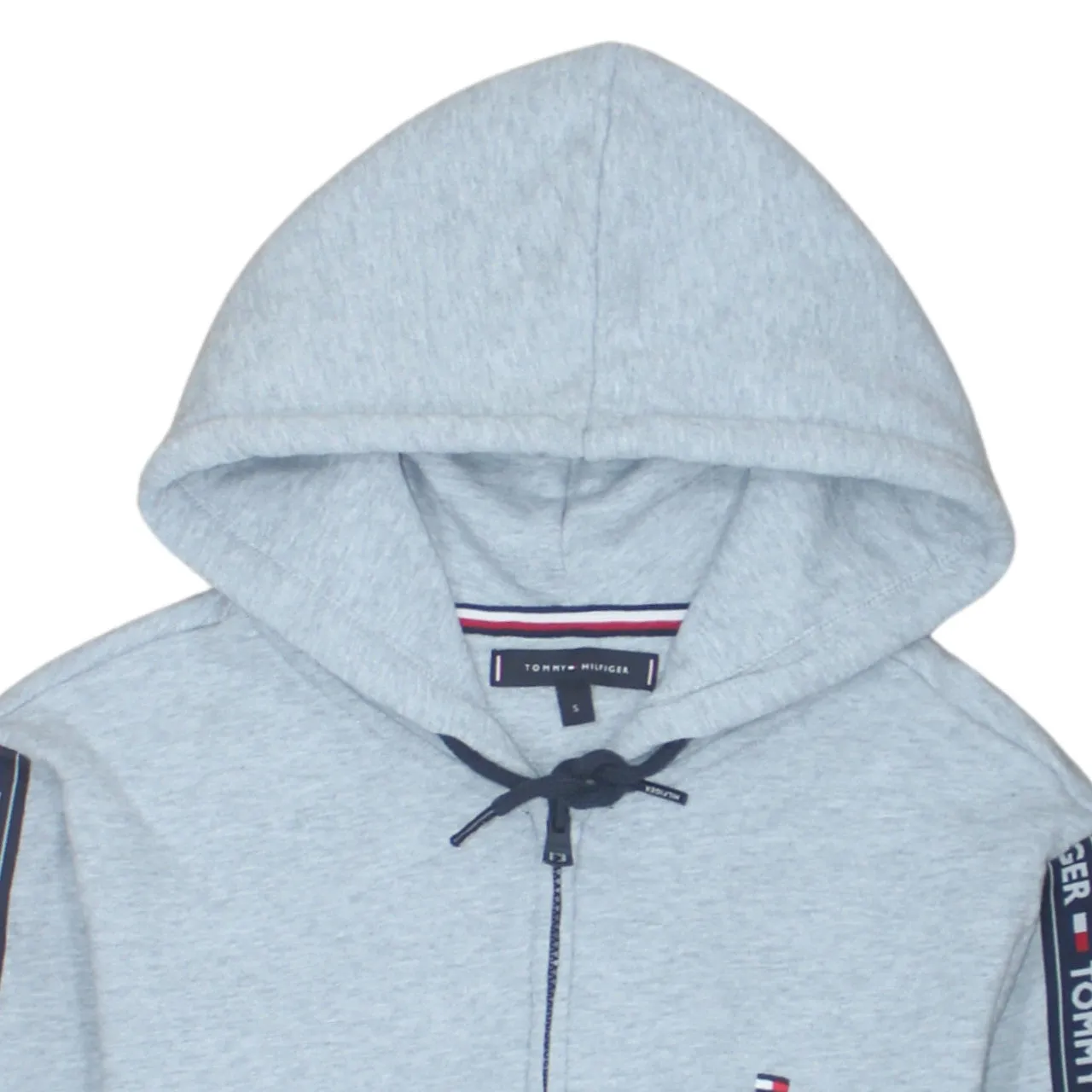 Tommy Hilfiger Light Grey Hoodie Women’s Small Zip Up Taped Sleeves Embroidered Logo Sweatshirt sold by Vintage Club product image thumbnail 3