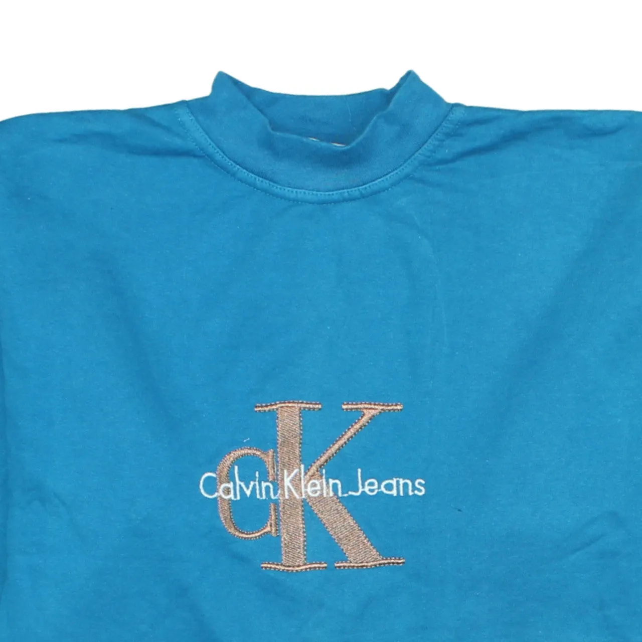 Calvin Klein Blue Sweatshirt Men's Large Embroidered CK Jeans Logo Mock Neck Pullover Top sold by Vintage Club product image thumbnail 3