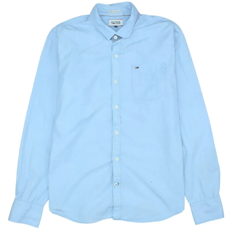 Tommy Hilfiger Light Blue Shirt Men's Large Embroidered Chest Flag Pocket Button Up made by Tommy Hilfiger