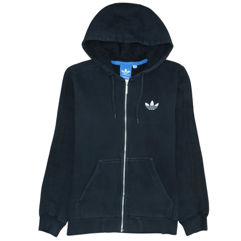 Adidas Black Full Zip Hoodie Women’s Small Embroidered Trefoil Logo Front Pockets Sweatshirt sold by Vintage Club