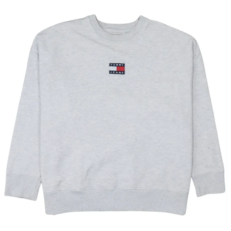 Tommy Jeans Light Grey Sweatshirt Men's XLarge Embroidered Flag Logo Crewneck Pullover sold by Vintage Club