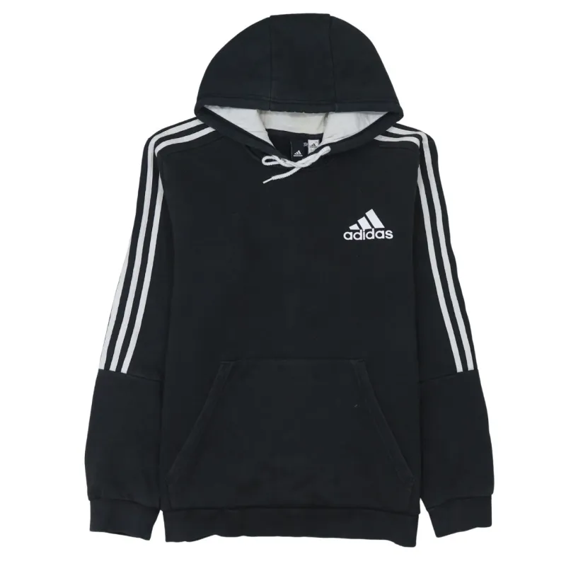 Adidas Black Hoodie Women’s Large Embroidered Logo Three Stripe Sleeve Pullover Sweatshirt sold by Vintage Club