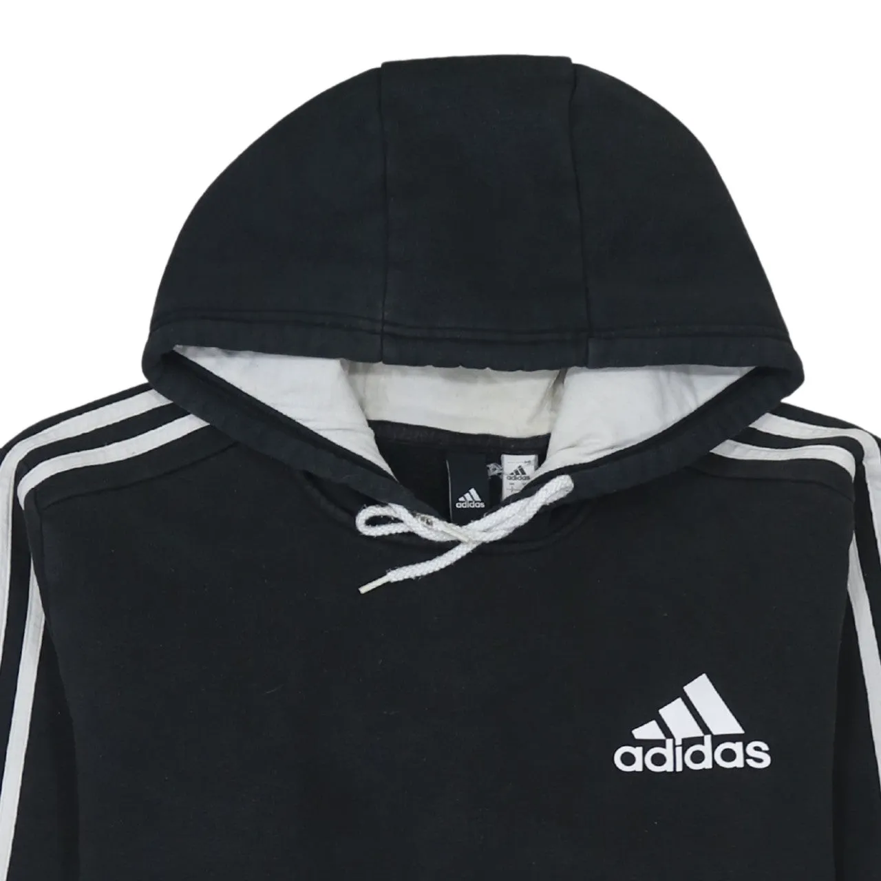 Adidas Black Hoodie Women’s Large Embroidered Logo Three Stripe Sleeve Pullover Sweatshirt sold by Vintage Club product image thumbnail 3