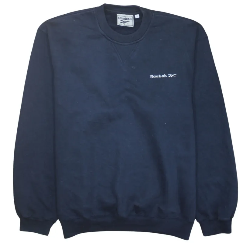 Reebok Navy Blue Sweatshirt Men's Small Embroidered Chest Logo Crewneck Pullover Top sold by Vintage Club