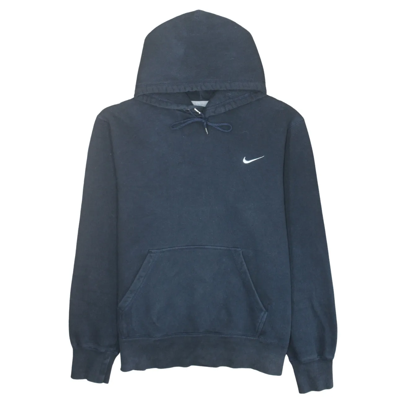 Nike Navy Blue Hoodie Men's Large Embroidered Swoosh Drawstring Front Pocket Pullover Sweatshirt sold by Vintage Club