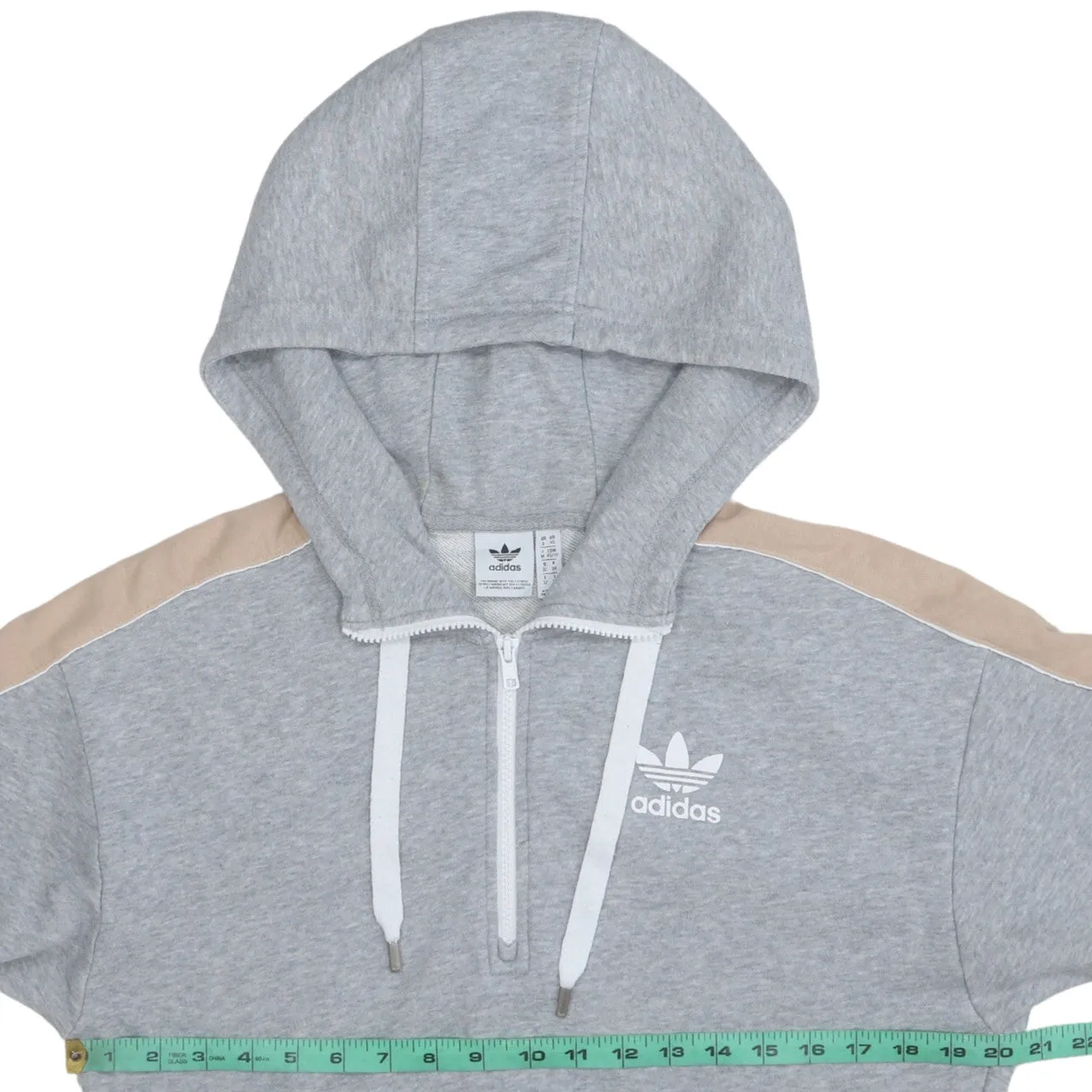 Adidas Grey Half Zip Hoodie Women’s XSmall Embroidered Trefoil Logo Beige Sleeve Panels Sweatshirt sold by Vintage Club product image thumbnail 5