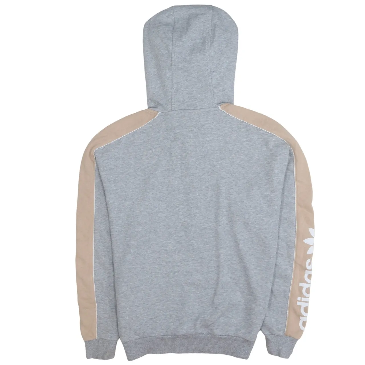 Adidas Grey Half Zip Hoodie Women’s XSmall Embroidered Trefoil Logo Beige Sleeve Panels Sweatshirt sold by Vintage Club product image thumbnail 2
