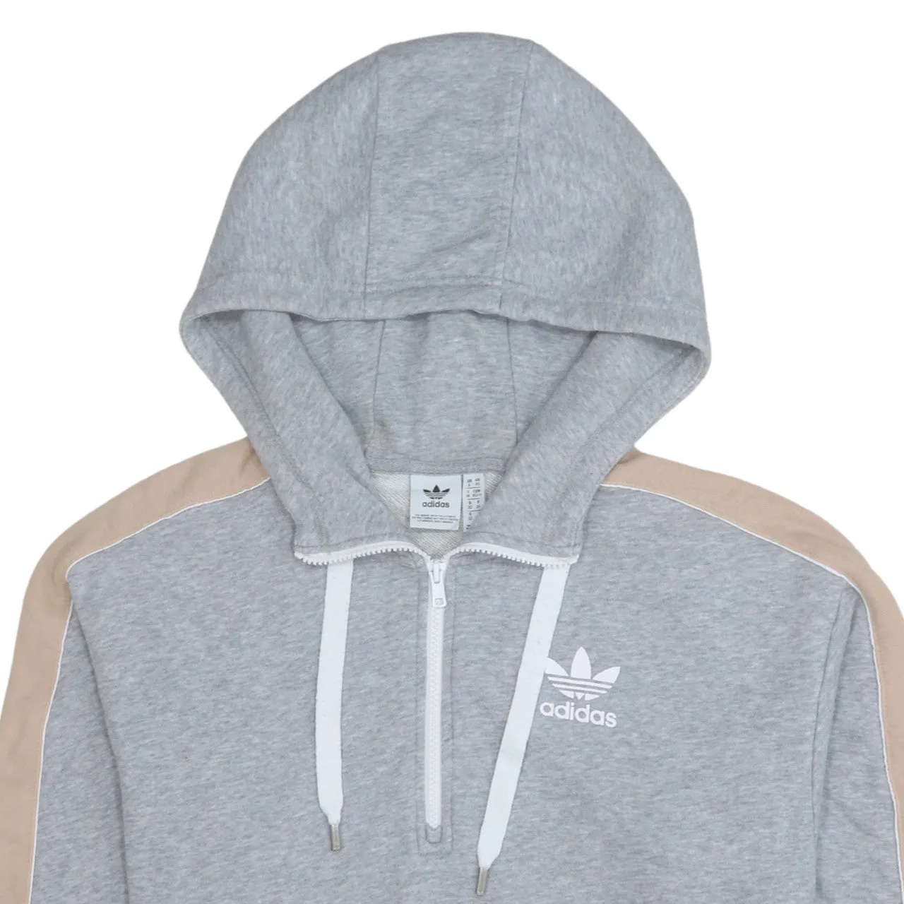 Adidas Grey Half Zip Hoodie Women’s XSmall Embroidered Trefoil Logo Beige Sleeve Panels Sweatshirt sold by Vintage Club product image thumbnail 3