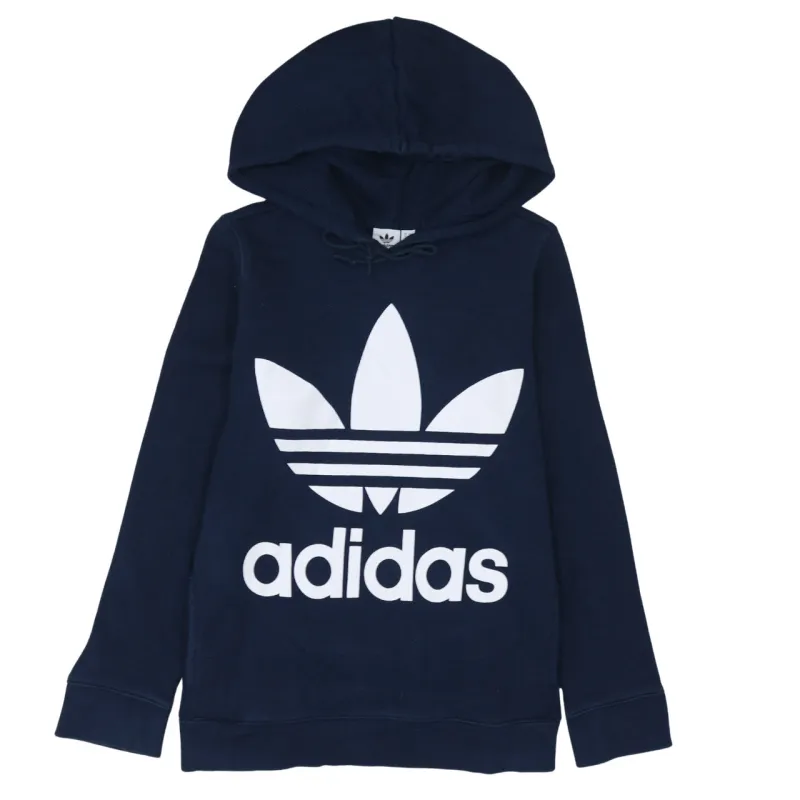Adidas Navy Blue Hoodie Women’s Medium Big Trefoil Printed Logo Pullover Sweatshirt sold by Vintage Club