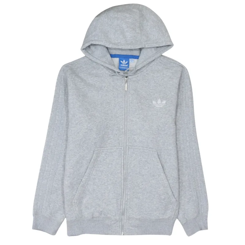 Adidas Light Grey Zip Hoodie Women’s XLarge Embroidered Trefoil Logo Three Stripe Sleeves Sweatshirt sold by Vintage Club