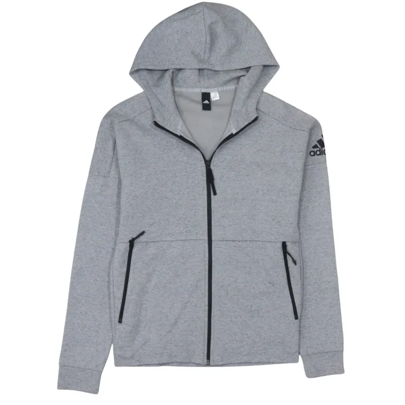 Adidas Light Grey Full Zip Hoodie Men's XSmall Arm Logo Zip Pockets Casual Sweatshirt sold by Vintage Club