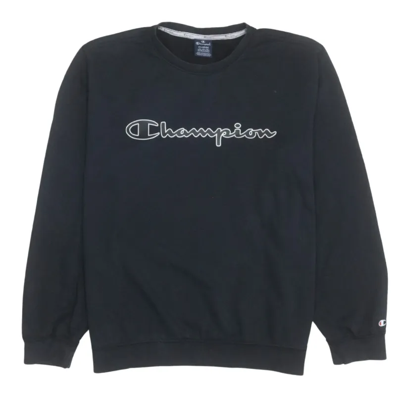Champion Black Sweatshirt Men’s XLarge Printed Script Logo Ribbed Cuffs Crewneck Pullover sold by Vintage Club