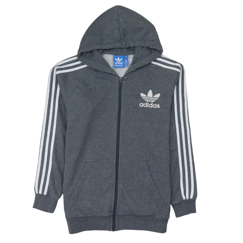 Adidas Dark Grey Full Zip Hoodie Women's Medium Trefoil Logo Three Stripe Sleeves Sweatshirt sold by Vintage Club