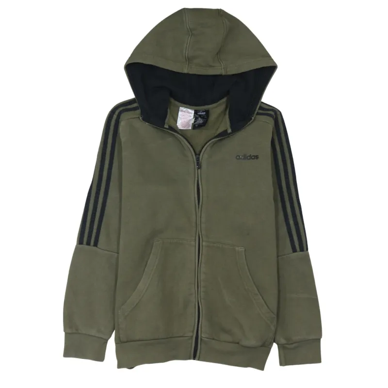 Adidas Khaki Green Hoodie Women’s Large Full Zip Three Stripe Sleeves Embroidered Logo Sweatshirt sold by Vintage Club