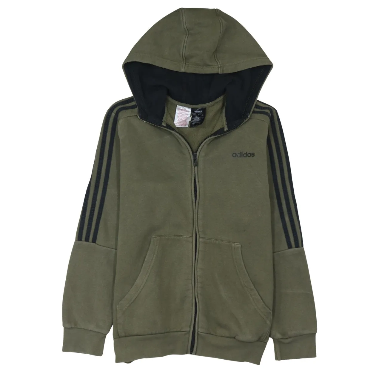 Adidas Khaki Green Hoodie Women’s Large Full Zip Three Stripe Sleeves Embroidered Logo Sweatshirt sold by Vintage Club