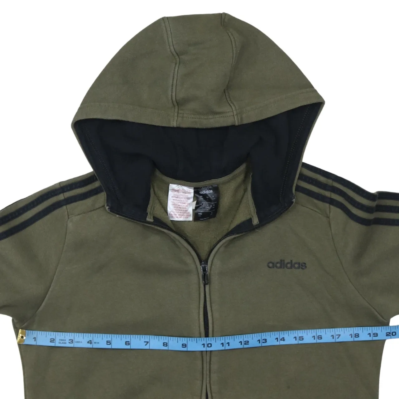 Adidas Khaki Green Hoodie Women’s Large Full Zip Three Stripe Sleeves Embroidered Logo Sweatshirt sold by Vintage Club product image thumbnail 5