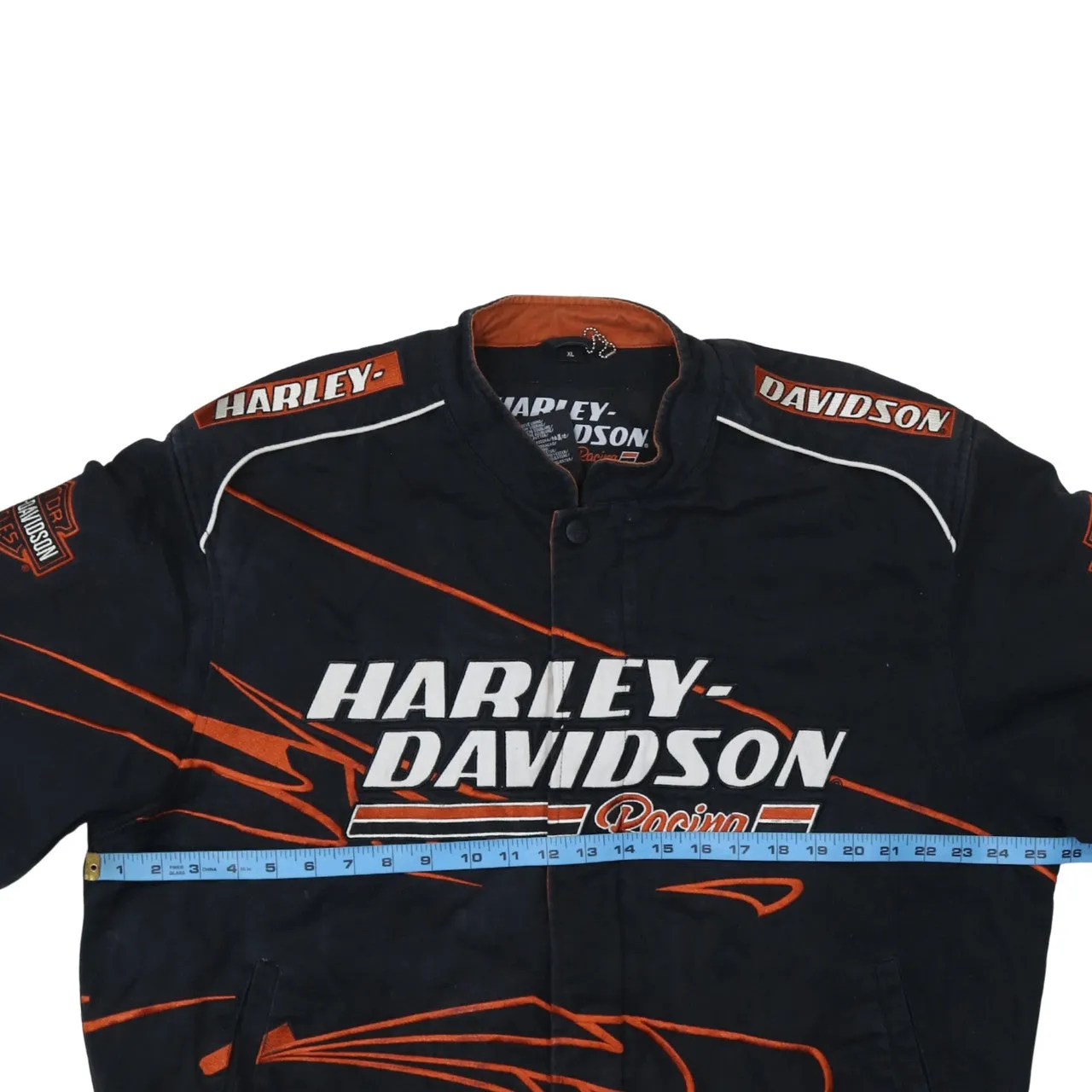 Harley Davidson Black Racing Jacket Men's XLarge Embroidered Logos Flame Graphics Outerwear sold by Vintage Club product image thumbnail 5