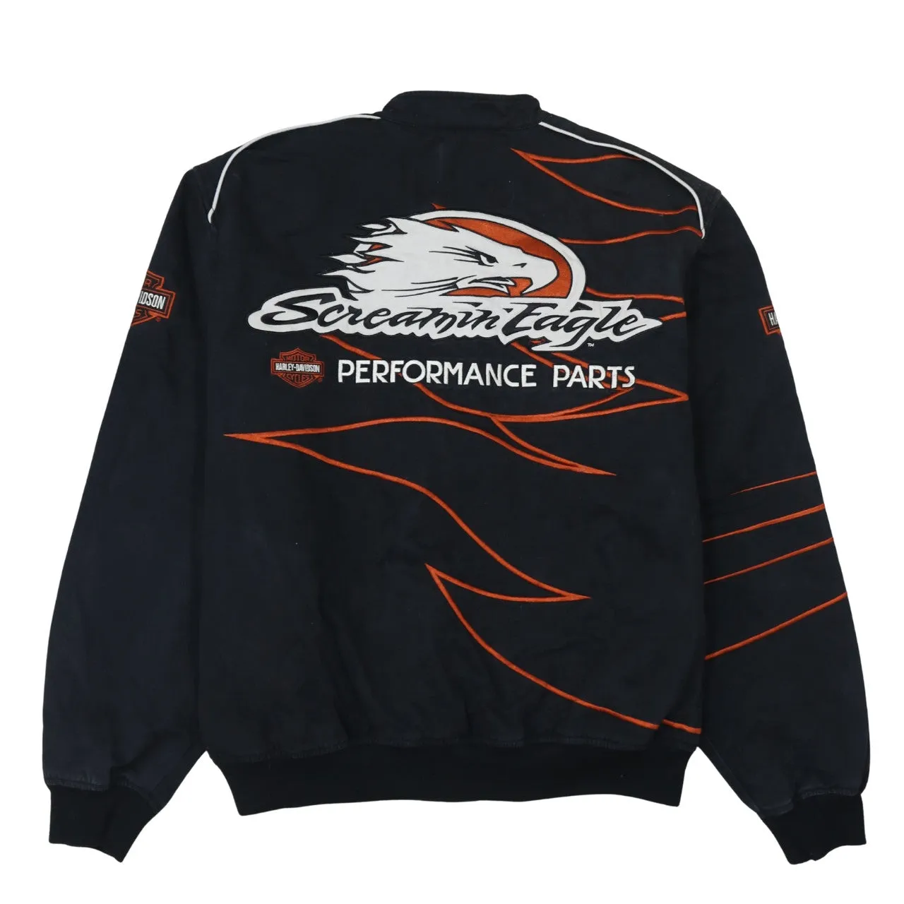 Harley Davidson Black Racing Jacket Men's XLarge Embroidered Logos Flame Graphics Outerwear sold by Vintage Club product image thumbnail 2