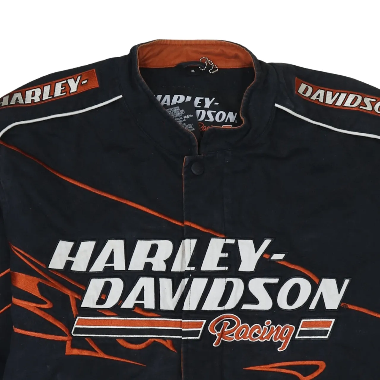 Harley Davidson Black Racing Jacket Men's XLarge Embroidered Logos Flame Graphics Outerwear sold by Vintage Club product image thumbnail 3