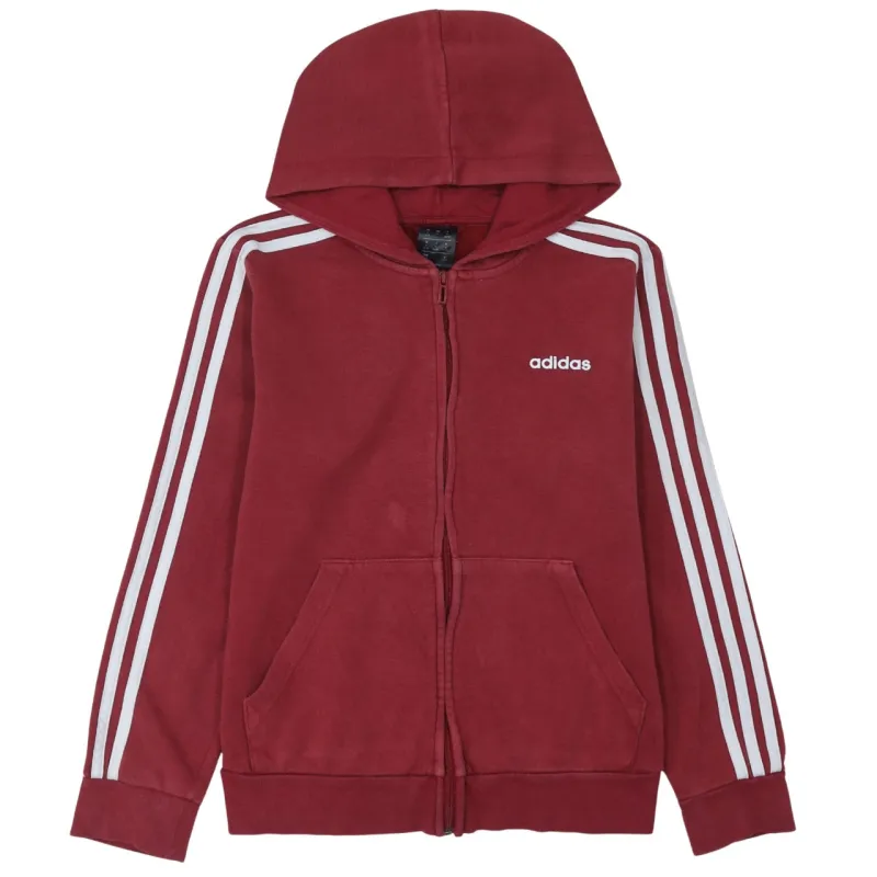 Adidas Burgundy Red Hoodie Women's Medium Three Stripe Zip Embroidered Logo Sweatshirt sold by Vintage Club