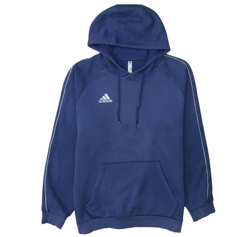 Adidas Navy Blue Hoodie Men's Large Printed Logo Piping Detail Front Pocket Pullover Sweatshirt sold by Vintage Club