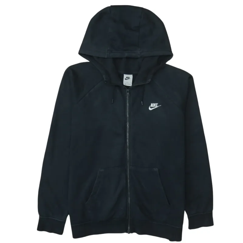Nike Black Full Zip Hoodie Women’s XLarge Embroidered Swoosh Split Pocket Fleece Top sold by Vintage Club