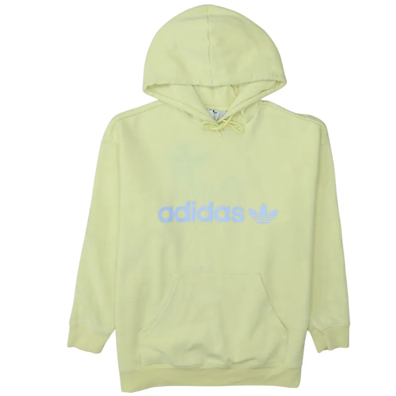 Adidas Pale Yellow Hoodie Women’s XLarge Printed Logo Front Pocket Pullover Sweatshirt sold by Vintage Club